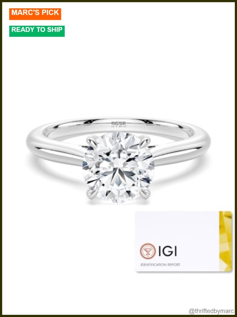 IGI Certified 2.16ct Moissanite Engagement Ring 925 Sterling Silver Wedding Band